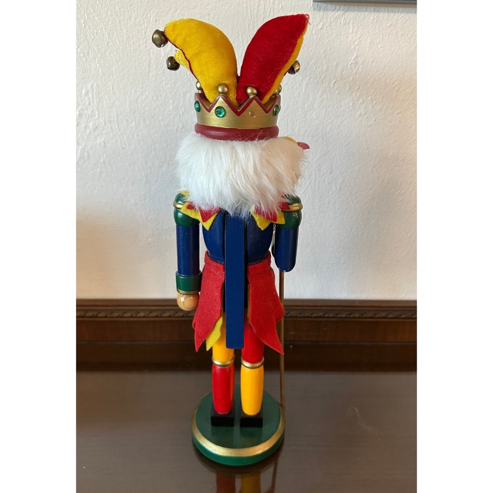 Vintage Wooden Jester Nutcracker 15 Inch Harlequin Court Fool Christmas Decor - Picture 5 of 6